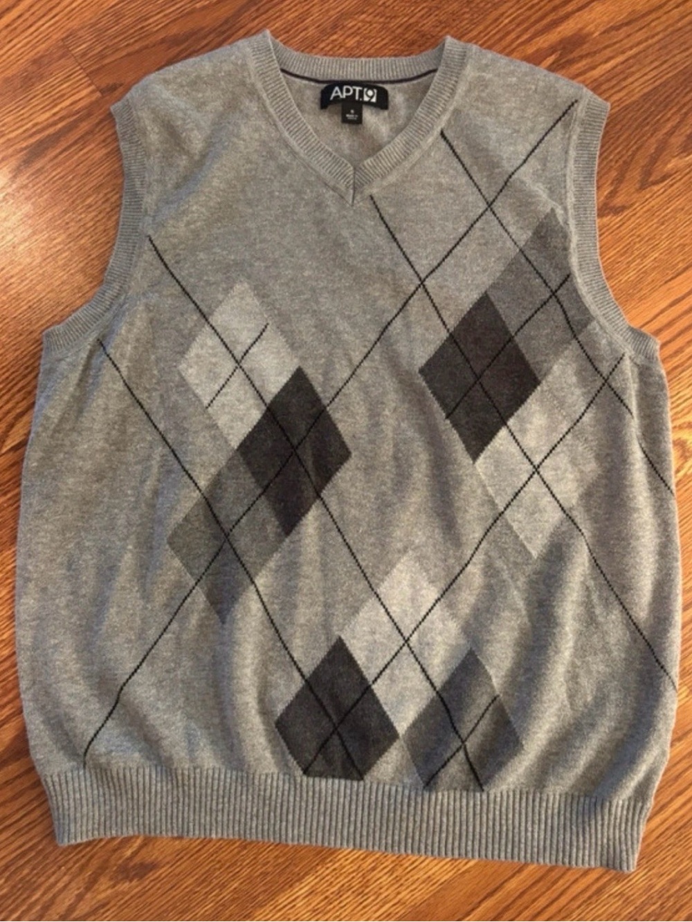 Unisex Gray Argyle Cotton Sweater Vest Sz S